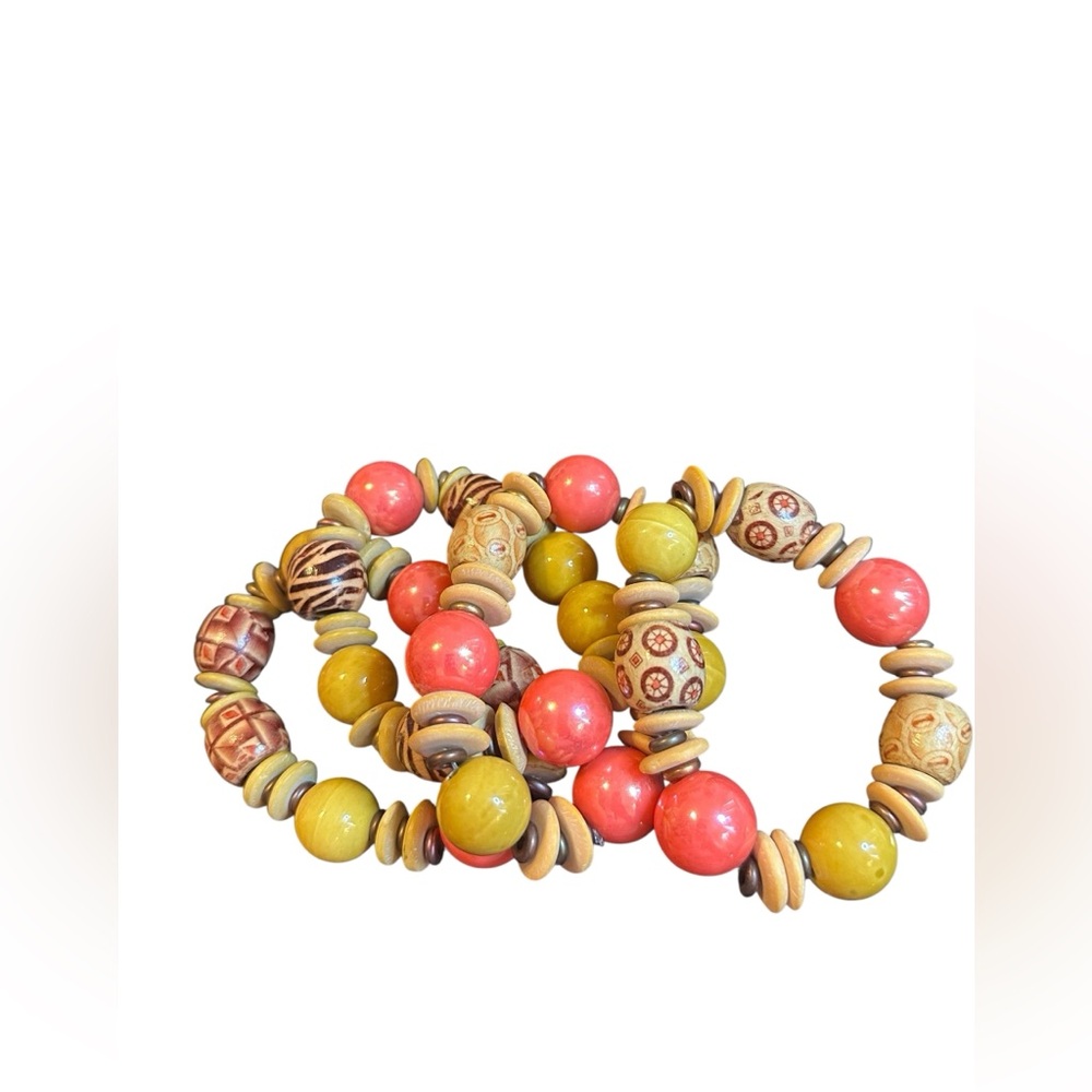 Set of 4 Boho Beaded Stretch Bracelet Set – Earthy Tones & Tribal Prints